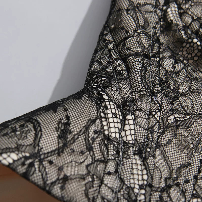 Flowering Girl Women Strapless Black Lace Corset Ruffle Tulle Mini Dress