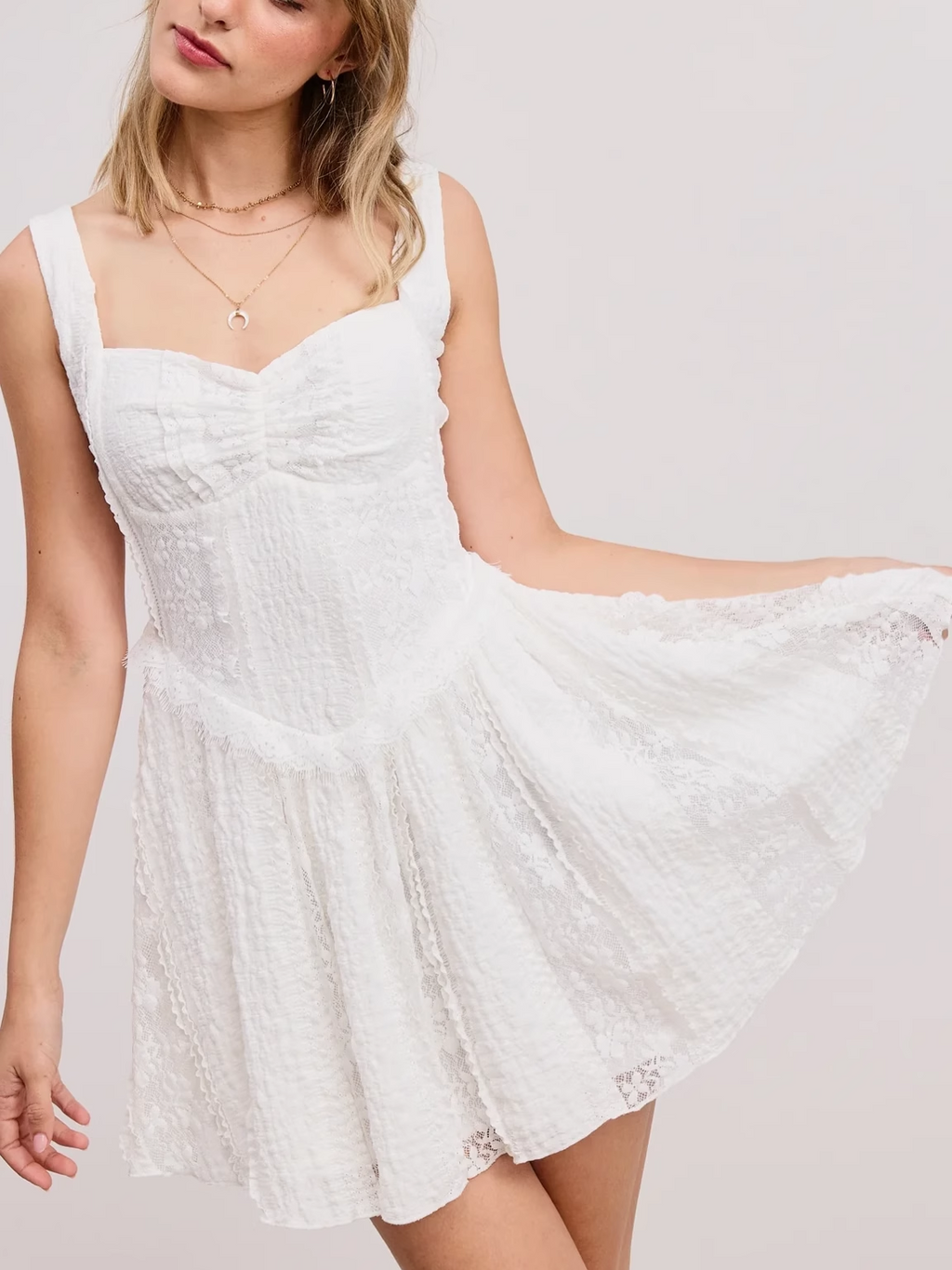 white ruffled lace heart neck slip dress