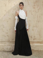 jenny Halter-neck 3d flower embroidery backless maxi dress - black