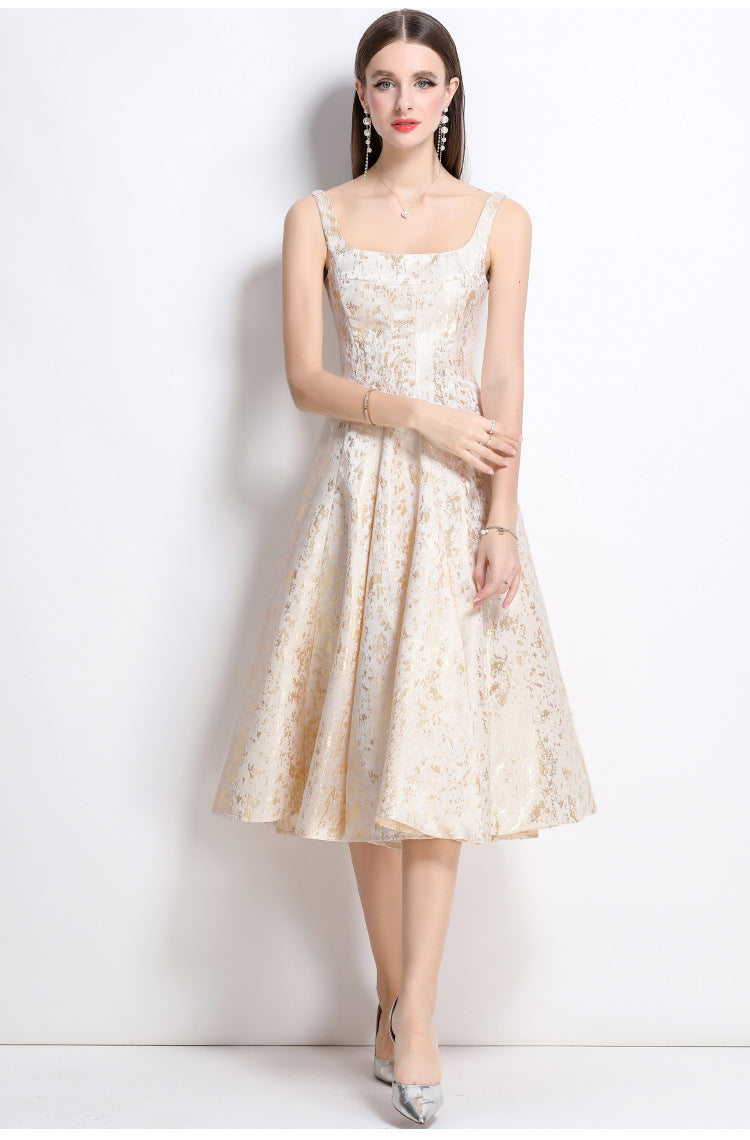 Flowering Girl Women vanessa A-line Jacquard midi dress - apricot
