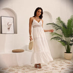 Flowering Girl Women white lace vacation pure cotton slip maxi dress