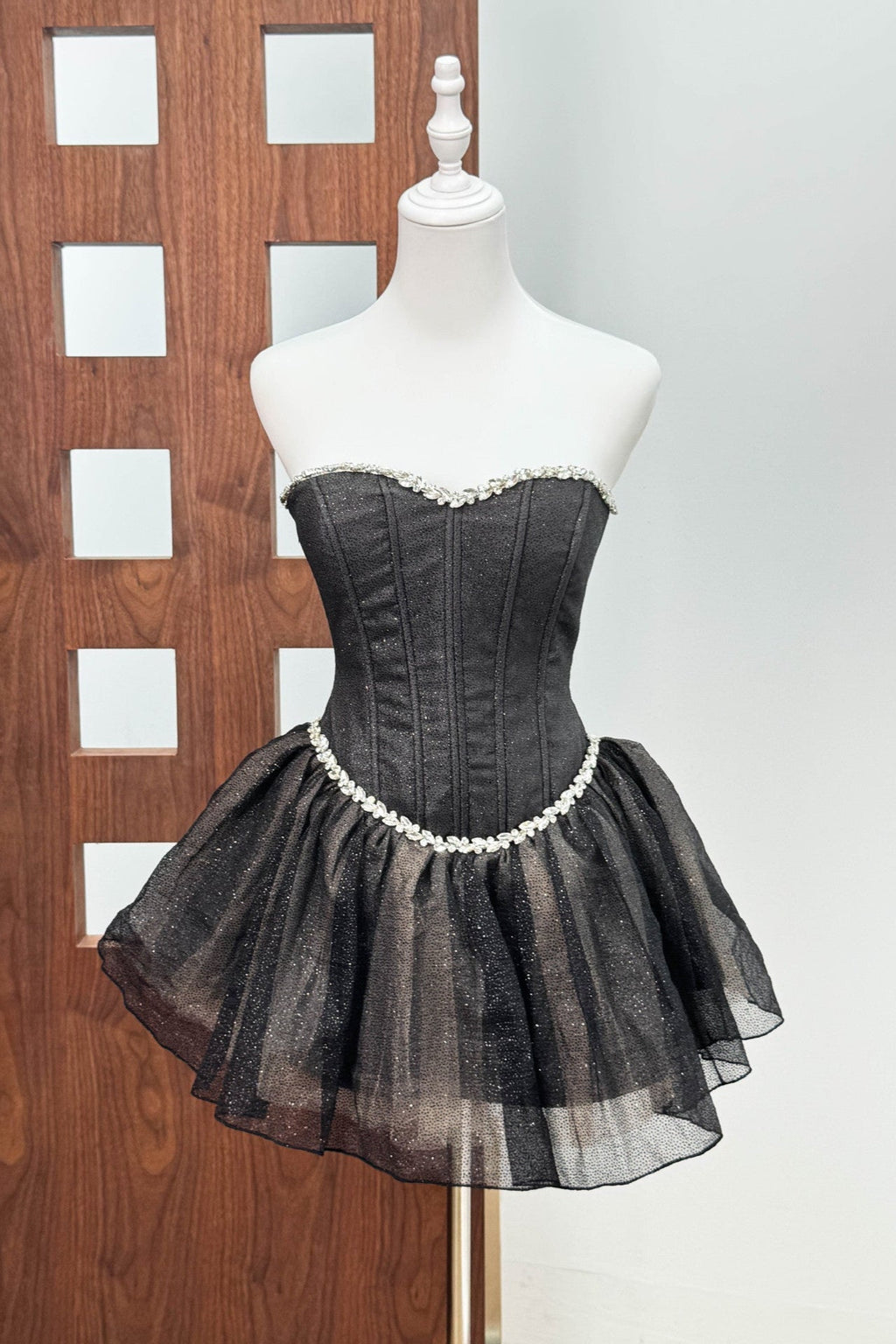 Debby Tube Top Fishbone Mesh Tulle Tutu Mini Dress In Black