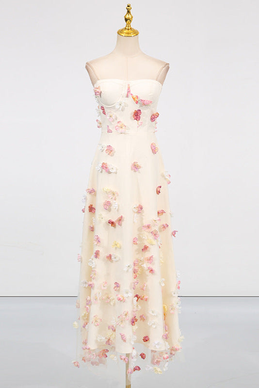Flowering Girl Women Off-Shoulder Embroidered Maxi Dress In Apricot