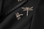 Flowering Girl Women Nail Drill Dragonfly Embroidery Blazer in black