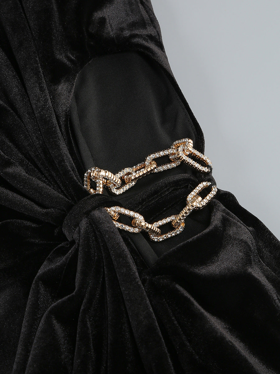 Flowering Girl Women velvet crystal embellished maxi dress in black