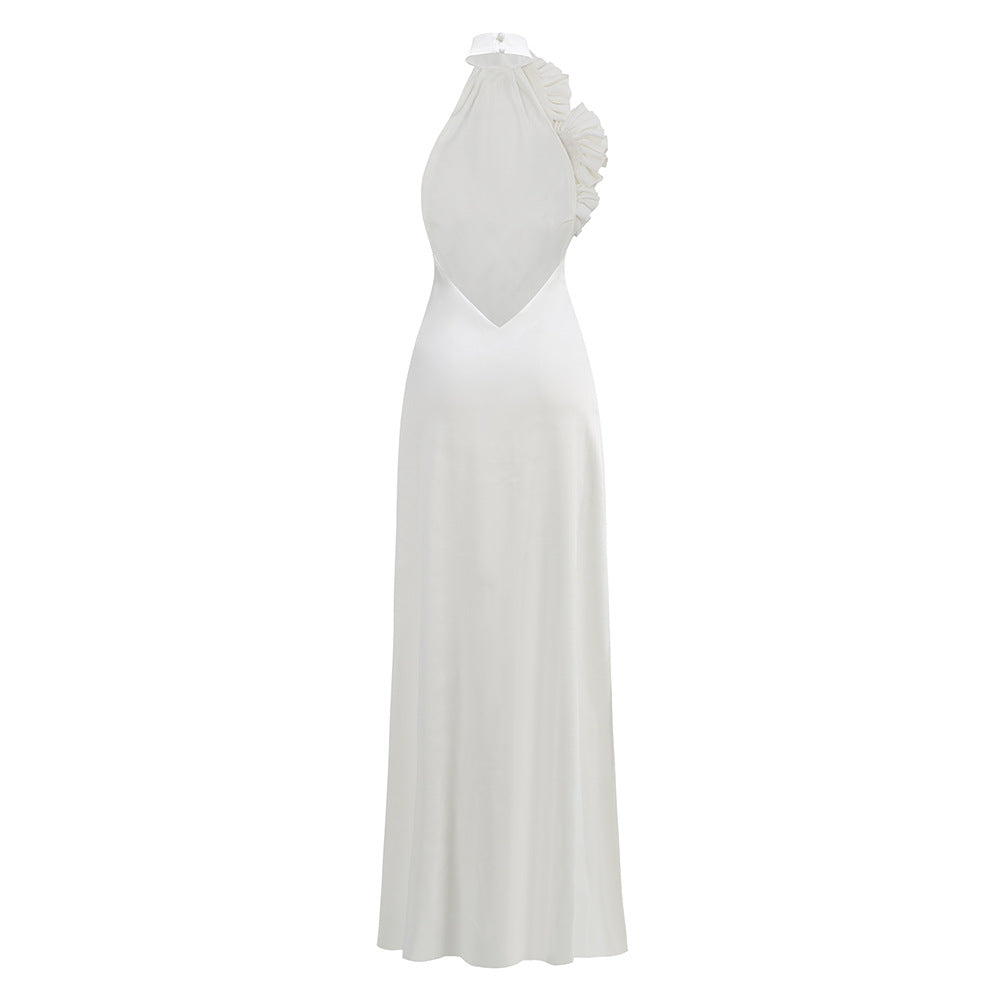 Flowering Girl Women sherry Halterneck Floral Applique Maxi Dress in white