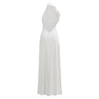 Flowering Girl Women sherry Halterneck Floral Applique Maxi Dress in white