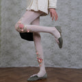 Sheer White Floral Embroidered Tights with 3D Flowers & Pearls