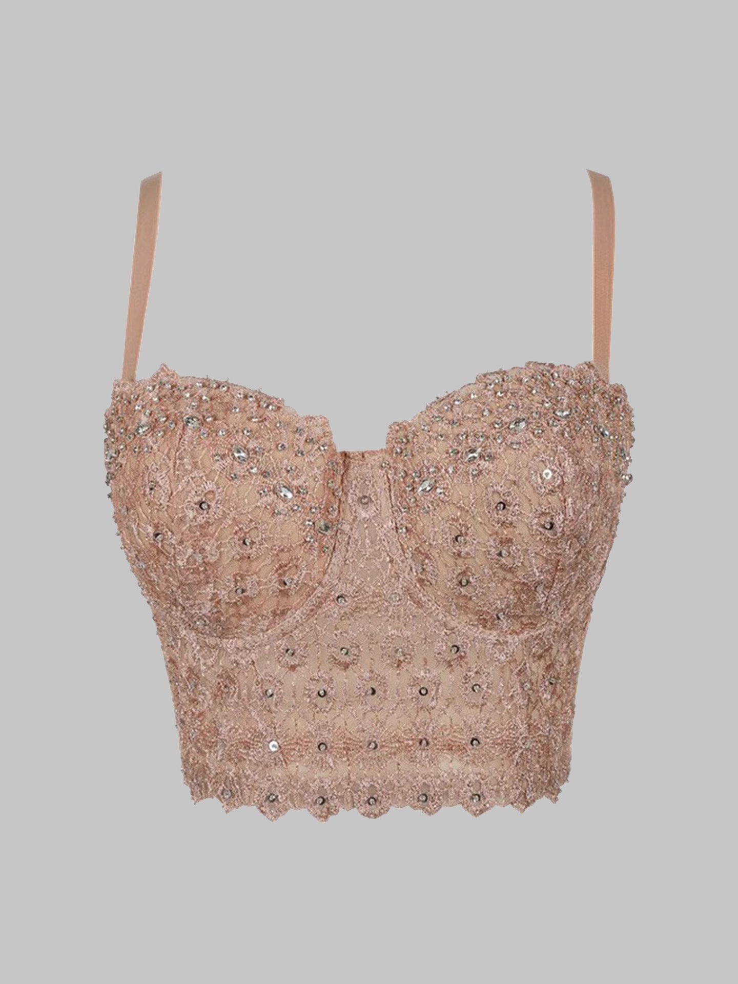 Calista Skin Tone High-End Embroidered Rhinestone-Encrusted Boning Corset
