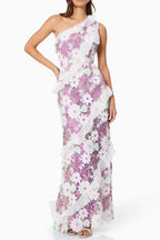 Flowering Girl Women Floral One Shoulder Lace Maxi Dress In Purple