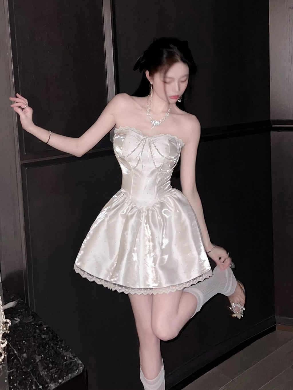 Flowering Girl Women Adele White Sweetheart A-Line Strapless Satin Mini Dress