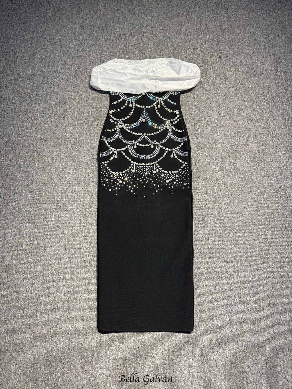teresa beading rhinestone strapless midi dress in black