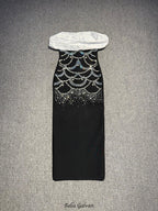 teresa beading rhinestone strapless midi dress in black