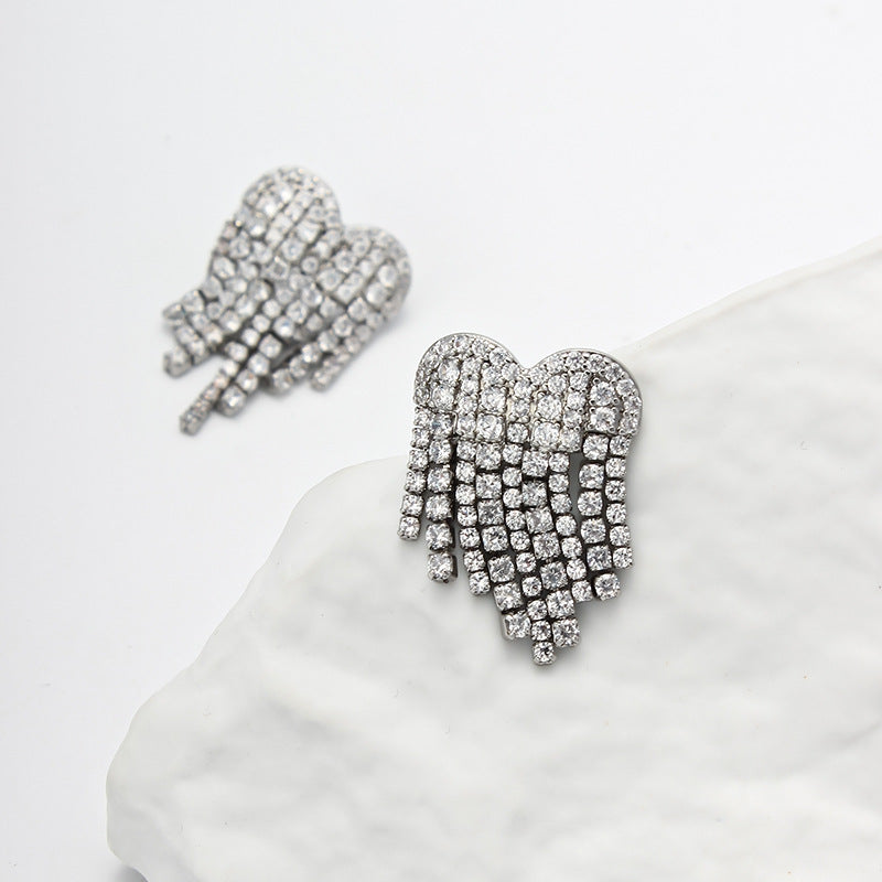 Flowering Girl Women Heart Tassel Earrings