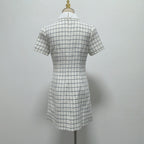 Flowering Girl Women Decorative Buttons Check Mini Dress In White