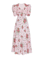 Pink Floral  V-Neck Maxi Dress