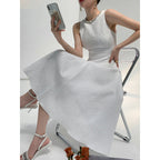 Ava Rhinestone Sleeveless Full Skirt Dress-White
