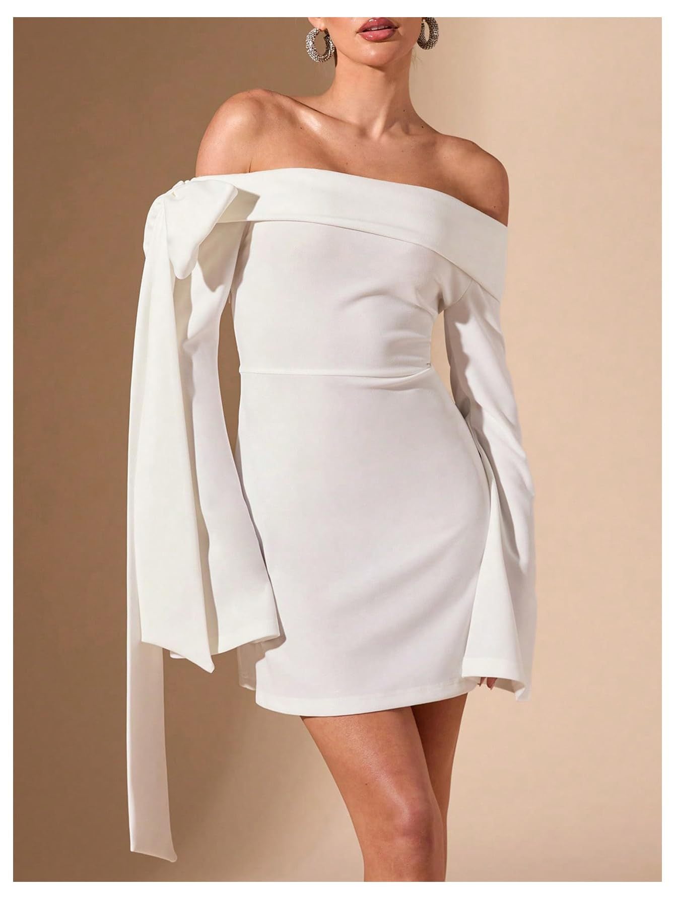 Flowering Girl Women white Off-the-Shoulder Flared Sleeve Mini Dress