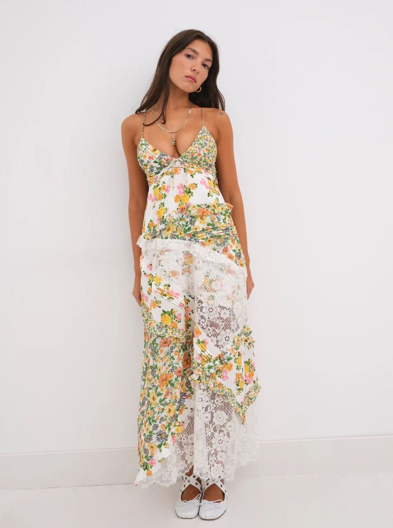 Léa Lace Patchwork Floral Cami Maxi Dress