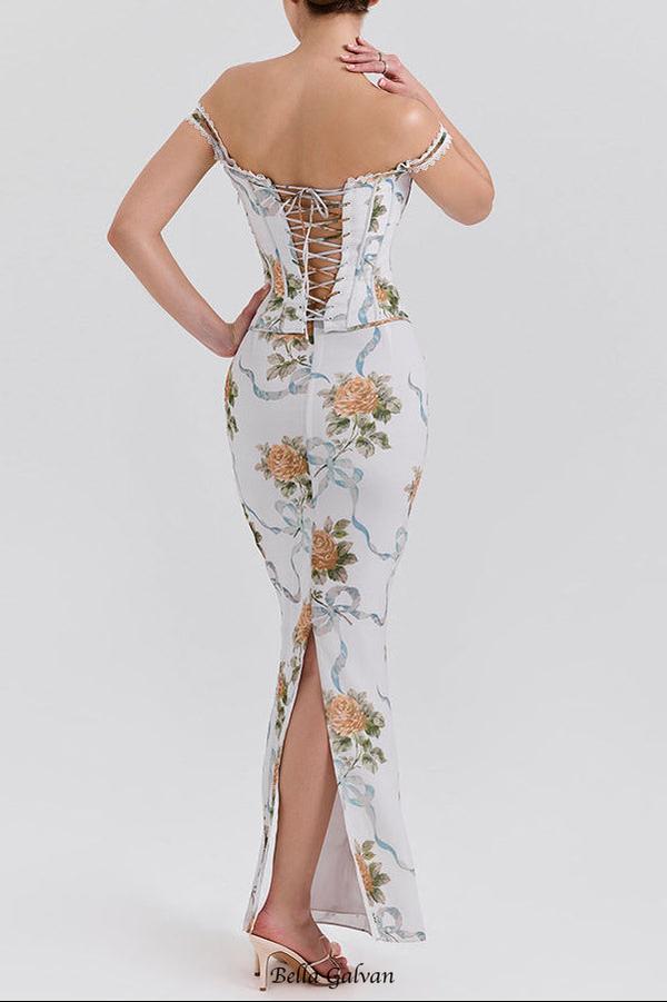 phoenix white Floral Print Fitted Corset Maxi Dress