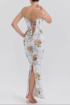 Flowering Girl Women Phoenix White Floral Print Fitted Corset Maxi Dress