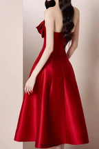 Flowering Girl Women mignon 3d flower satin strapless midi dress in red
