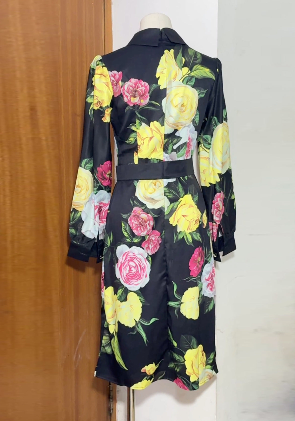 Flowering Girl Women Bernice Rose Print Shirt Midi Dress In Black