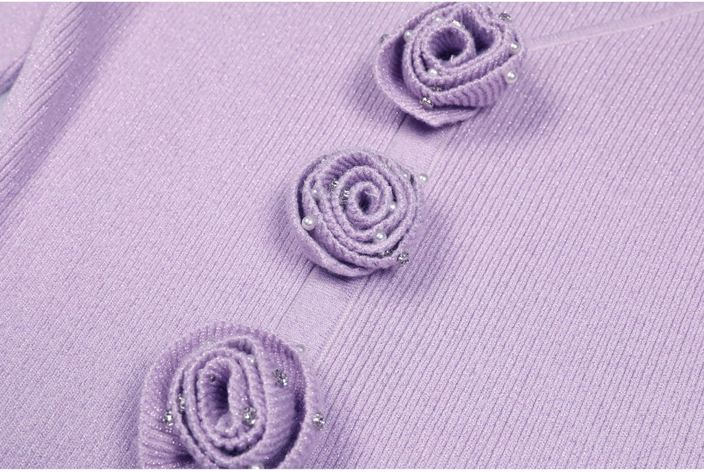 Flowering Girl Women flower knit mini dress in pale purple