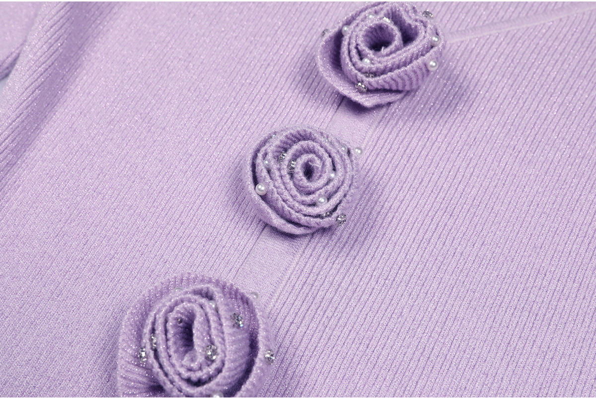Flowering Girl Women flower knit mini dress in pale purple