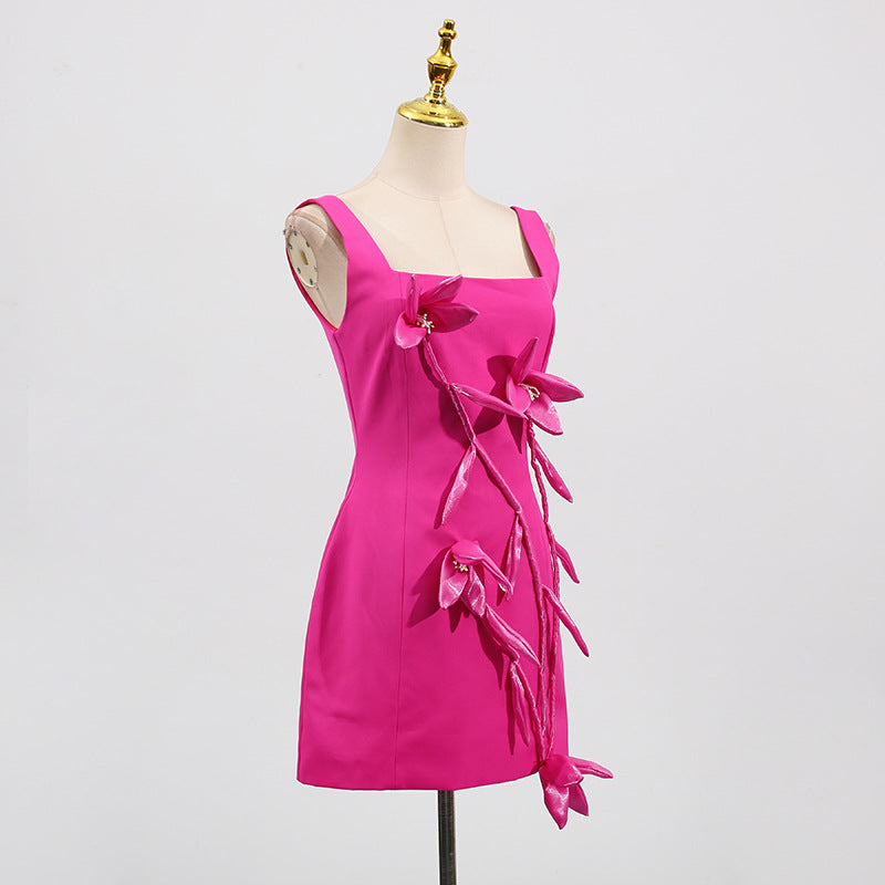 Bethany 3d flower sleeveless Mini Dress In Purple