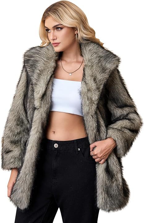 Flowering Girl Women Luxe Faux Fur Mid-Length Blazer Jacket