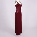 Flowering Girl Women sheer knit curve maxi dress in merlot