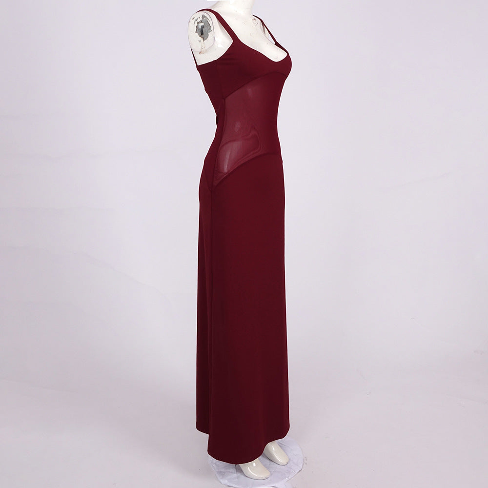 Flowering Girl Women sheer knit curve maxi dress in merlot