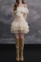 Elisha Off Shoulder Lace Ruffle Mini Dress