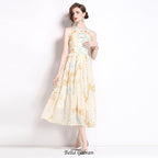 Flowering Girl Women elvira print sleeveless halterneck midi dress in yellow