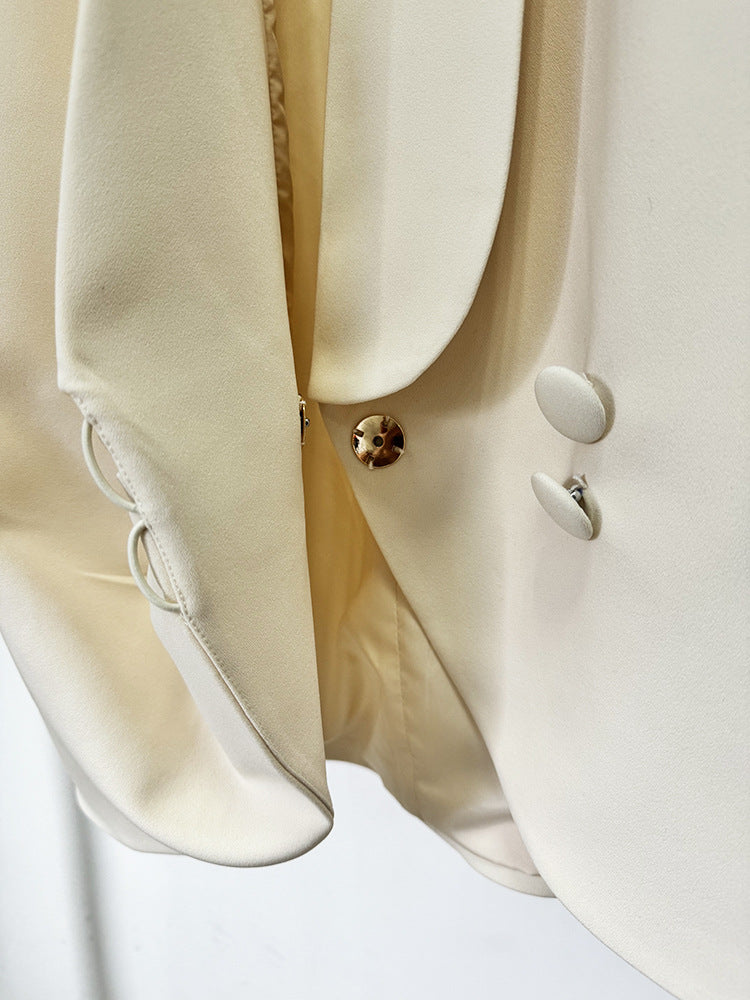 Flowering Girl Women Beaded diamond-embellished skirt blazer in beige
