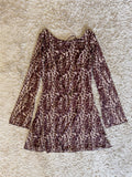 Flowering Girl Women leopard print mesh flared sleeve tie backless flared sleeve short dress