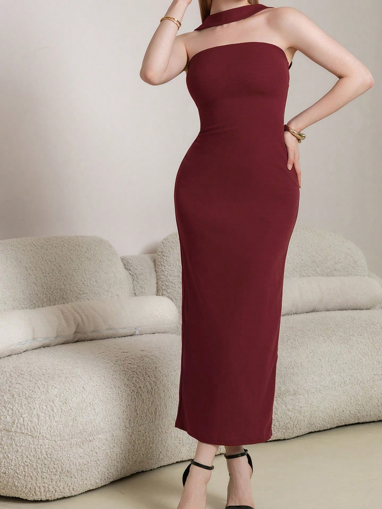 Flowering Girl Women red halterneck suspender red bandeau midi dress