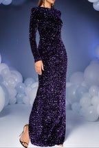 Wallis Long Sleeve Split Hem Sequin Maxi Dress In Purple