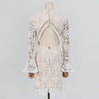 Flowering Girl Women Embroidered hollow mini dress in white