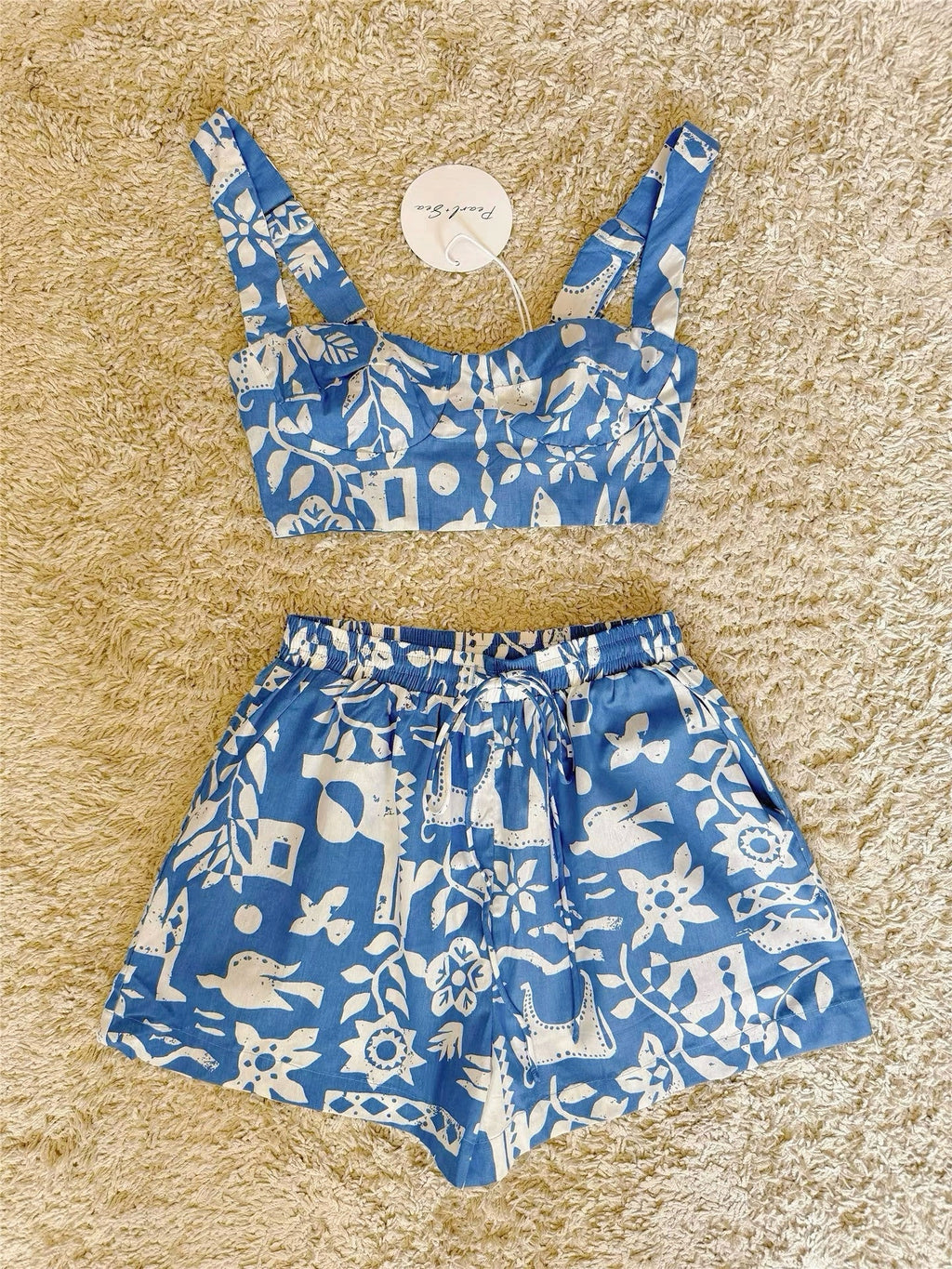 Flowering Girl Women graffiti hand-painted pattern camisole shorts all-cotton two-piece set