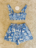 Flowering Girl Women graffiti hand-painted pattern camisole shorts all-cotton two-piece set