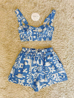 Flowering Girl Women graffiti hand-painted pattern camisole shorts all-cotton two-piece set