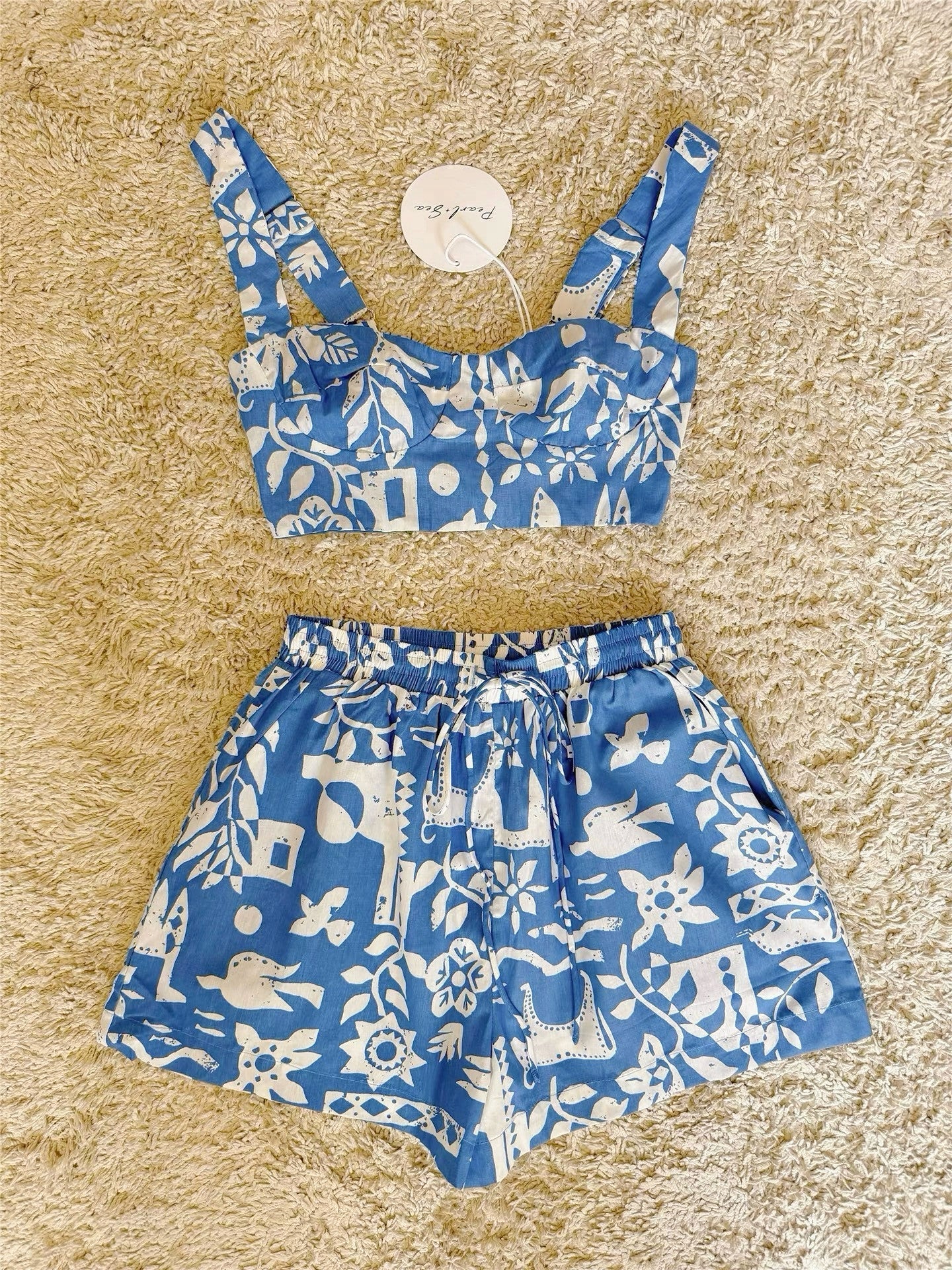 Flowering Girl Women graffiti hand-painted pattern camisole shorts all-cotton two-piece set