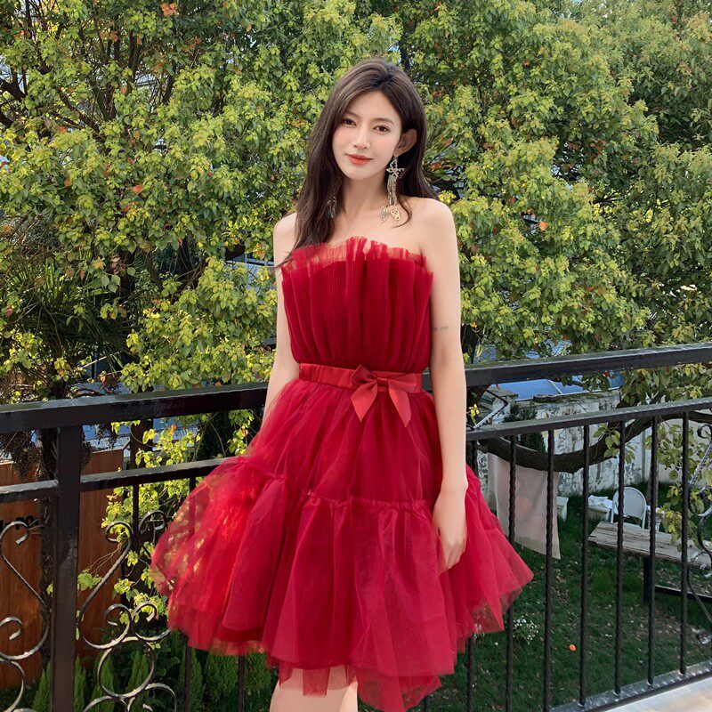 Flowering Girl Women Frederica Bow-Accent Waist-Cinched Strapless Dress - Pink