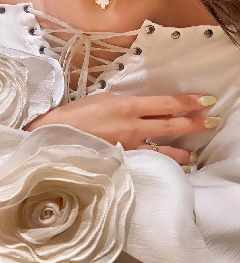 Flowering Girl Women off-shoulder flared sleeve mini shirt dress in white