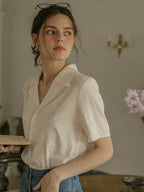 White Embroidered Lace Short Sleeve Shirt Top