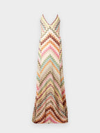 Flowering Girl Women Chevron Rainbow Crochet Cross-Back Spaghetti Strap Maxi Dress