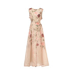 Sleeveless Rose Print Mesh Maxi Dress