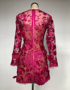 Rose red floral lace Long Sleeve Mini Dress